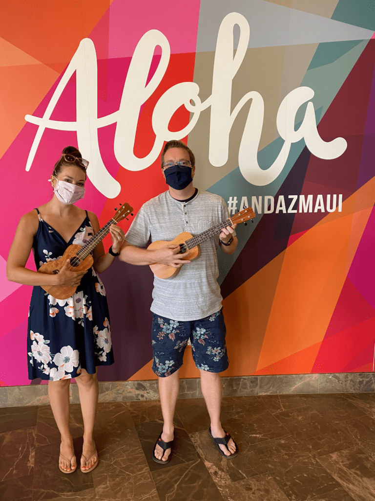 My wife and I learning how to play the ukelele