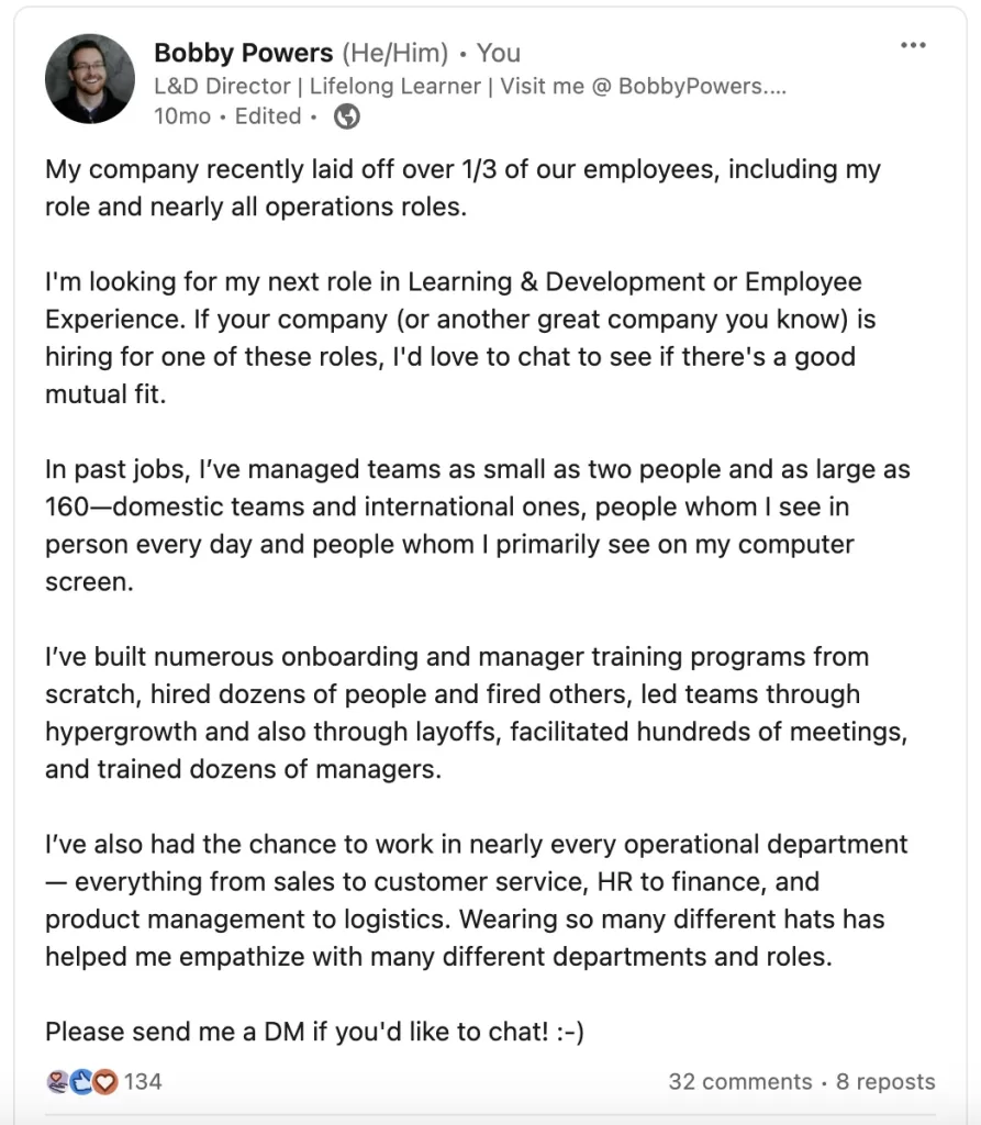 LinkedIn Post re-Layoff