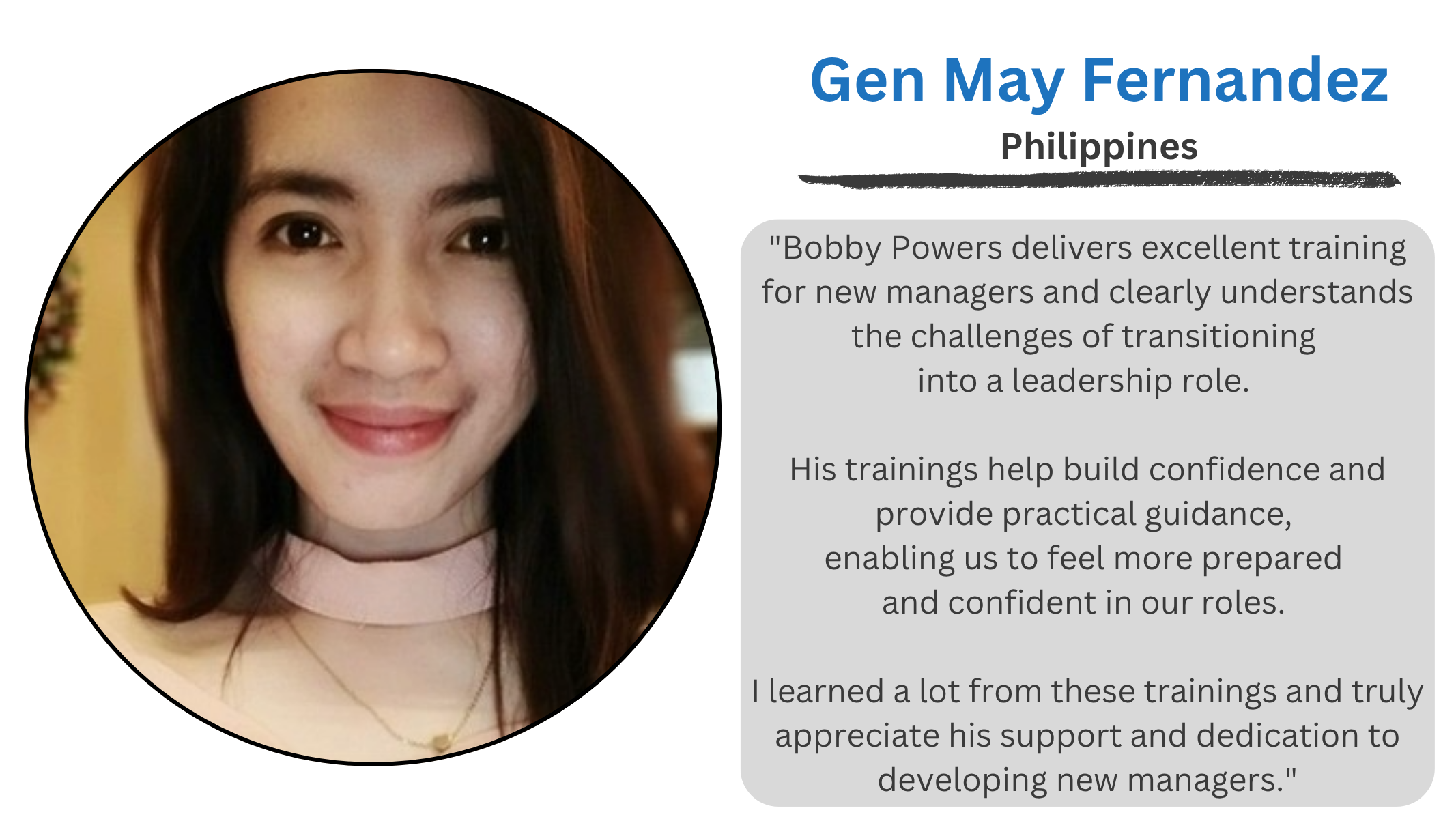 Gen May Fernandez Testimonial Quote Gen May Fernandez Testimonial Quote