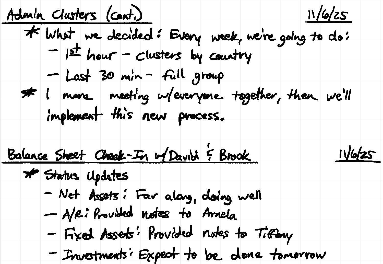 Notes showing headers and dates